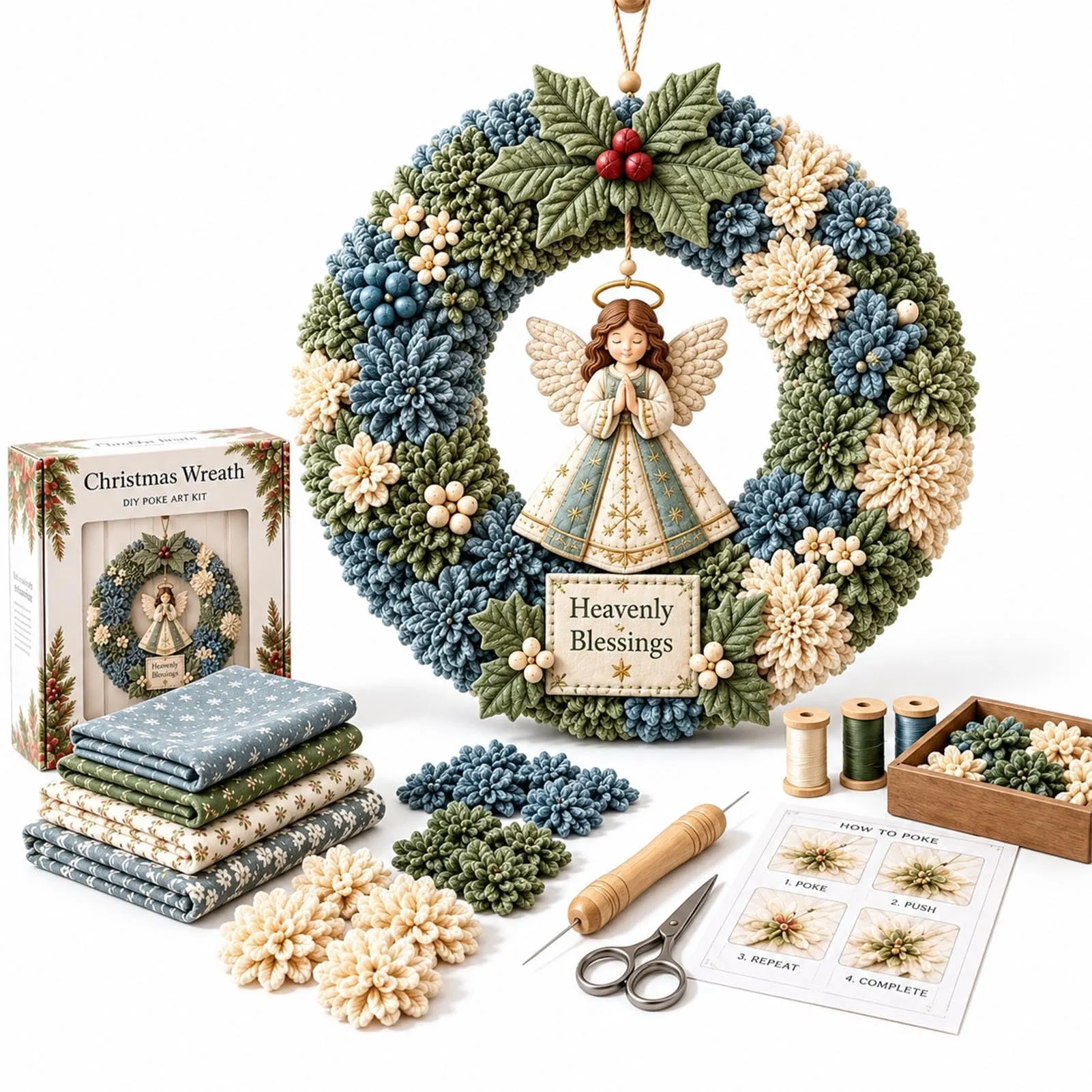 No-Sew Fabric Poke Wreath Kit, Christmas Craft (2-Pack)